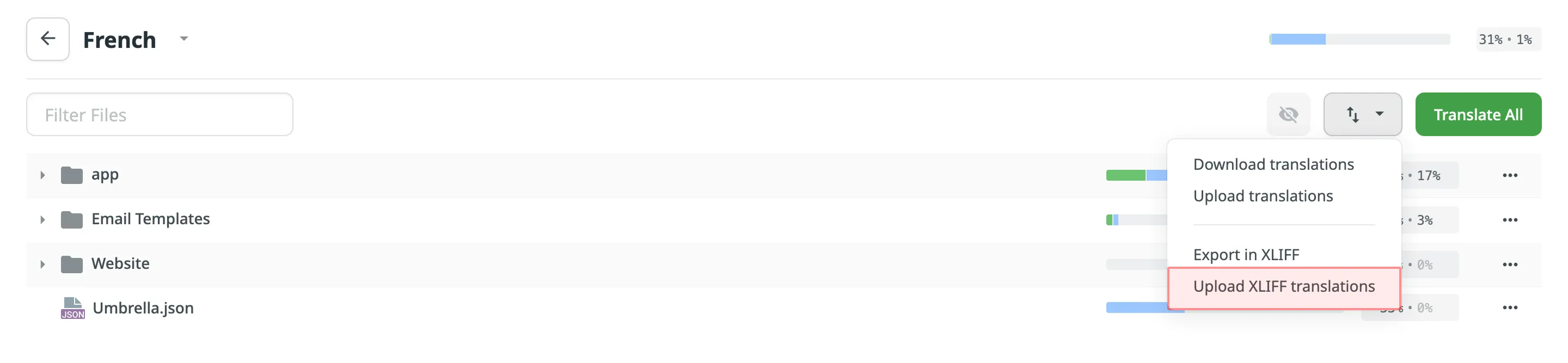 Upload Translations XLIFF